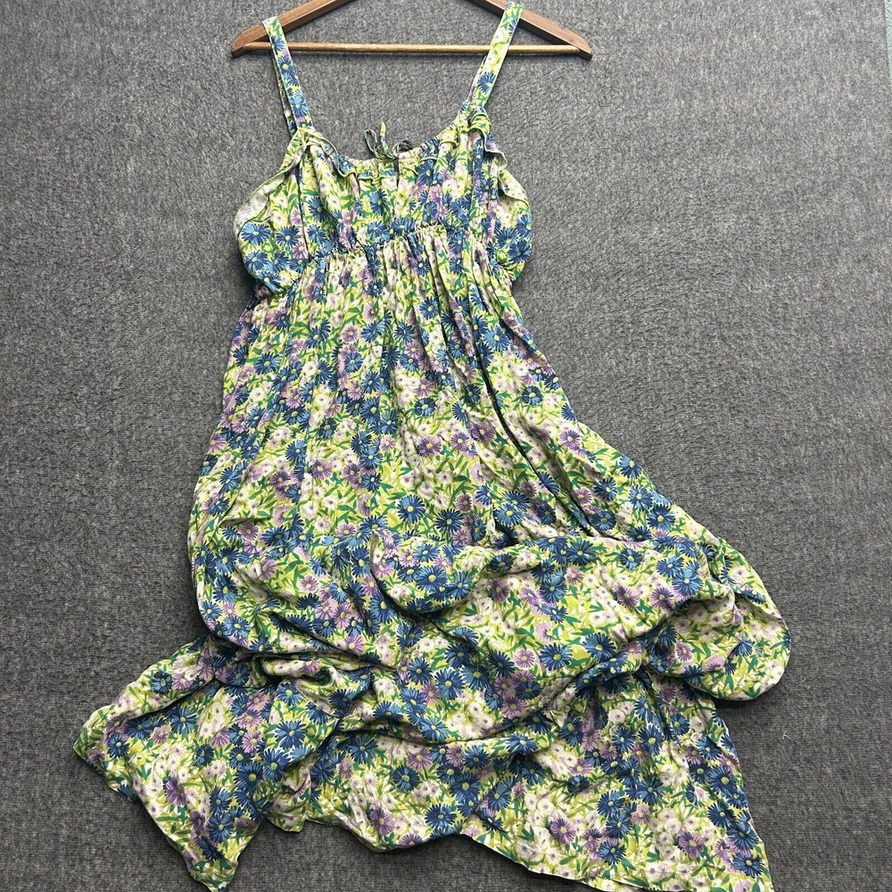 Natural Life Elizabeth Maxi Dress Large Floral Blue Green Cottage Boho Prairie